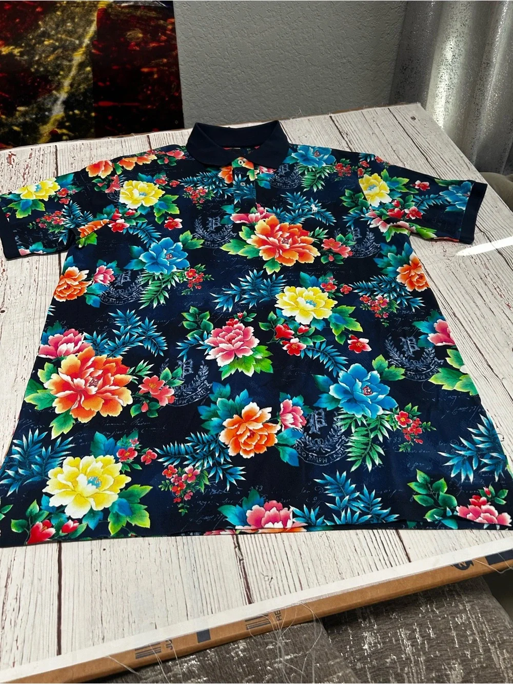 Ralph Lauren Royal Floral Navy Polo with Vibrant Tropical Floral Print